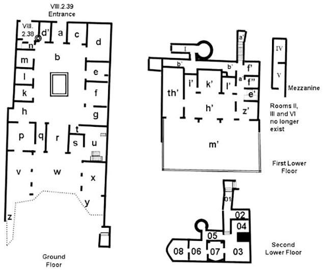 VIII.2.39 Pompeii. Casa di Guiseppe II or Casa di fusco or House of Emperor Joseph II
Room Plan